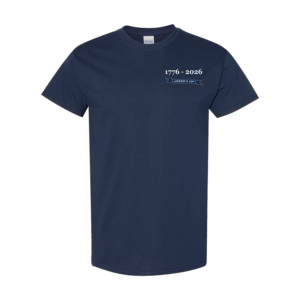 Front view of men's America 250 shirt in navy