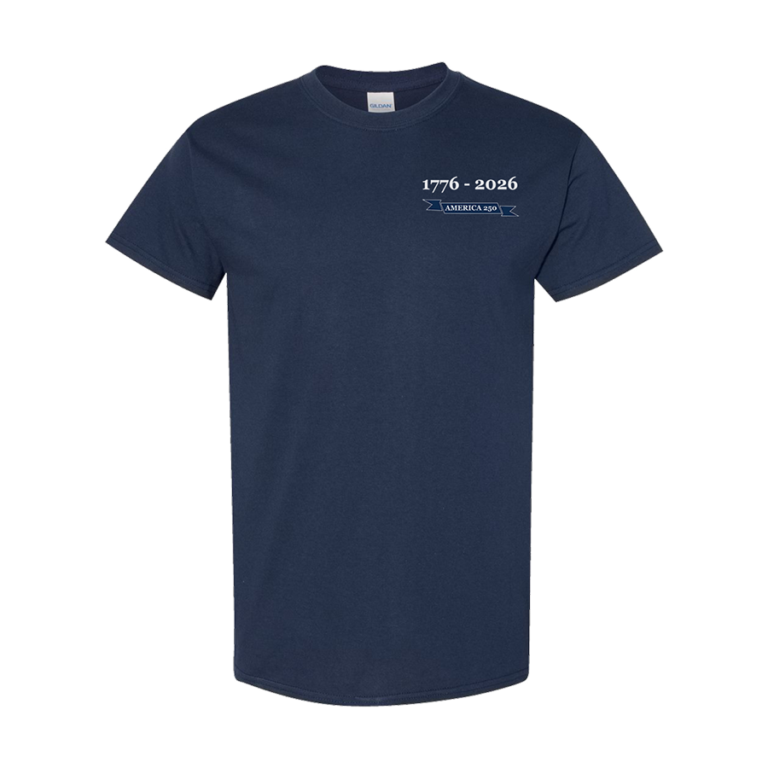 Front view of men's America 250 shirt in navy
