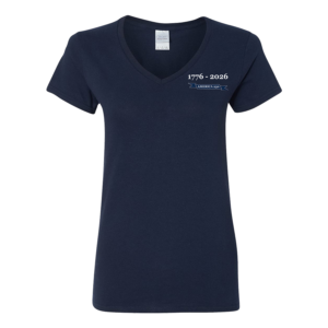 Front view of women's America 250 shirt in navy