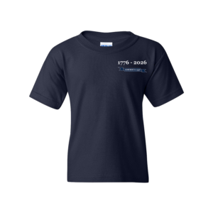 Front view of youth America 250 shirt in navy