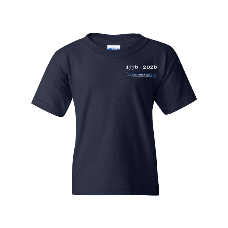 Front view of youth America 250 shirt in navy