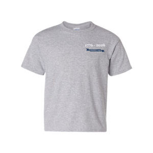Front view of youth America 250 shirt in sport grey