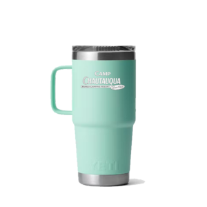 Yeti 20oz Rambler Travel with Stronghold in Seafoam with Camp Chautauqua Logo lasered on