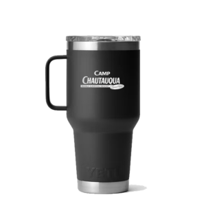 Yeti 30oz Rambler Travel with Stronghold in Black with Camp Chautauqua Logo lasered on