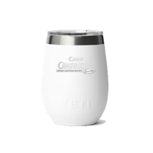 Yeti Rambler Wine 10oz in White with Camp Chautauqua Logo lasered on